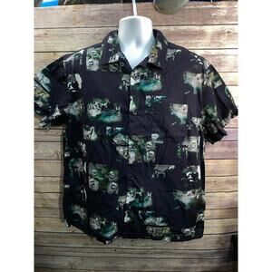 Disney Silly Symphony Skeleton Dance Black Button Down Shirt Men's Large